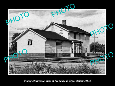 OLD LARGE HISTORIC PHOTO OF VIKING MINNESOTA, RAILROAD DEPOT STATION c1960