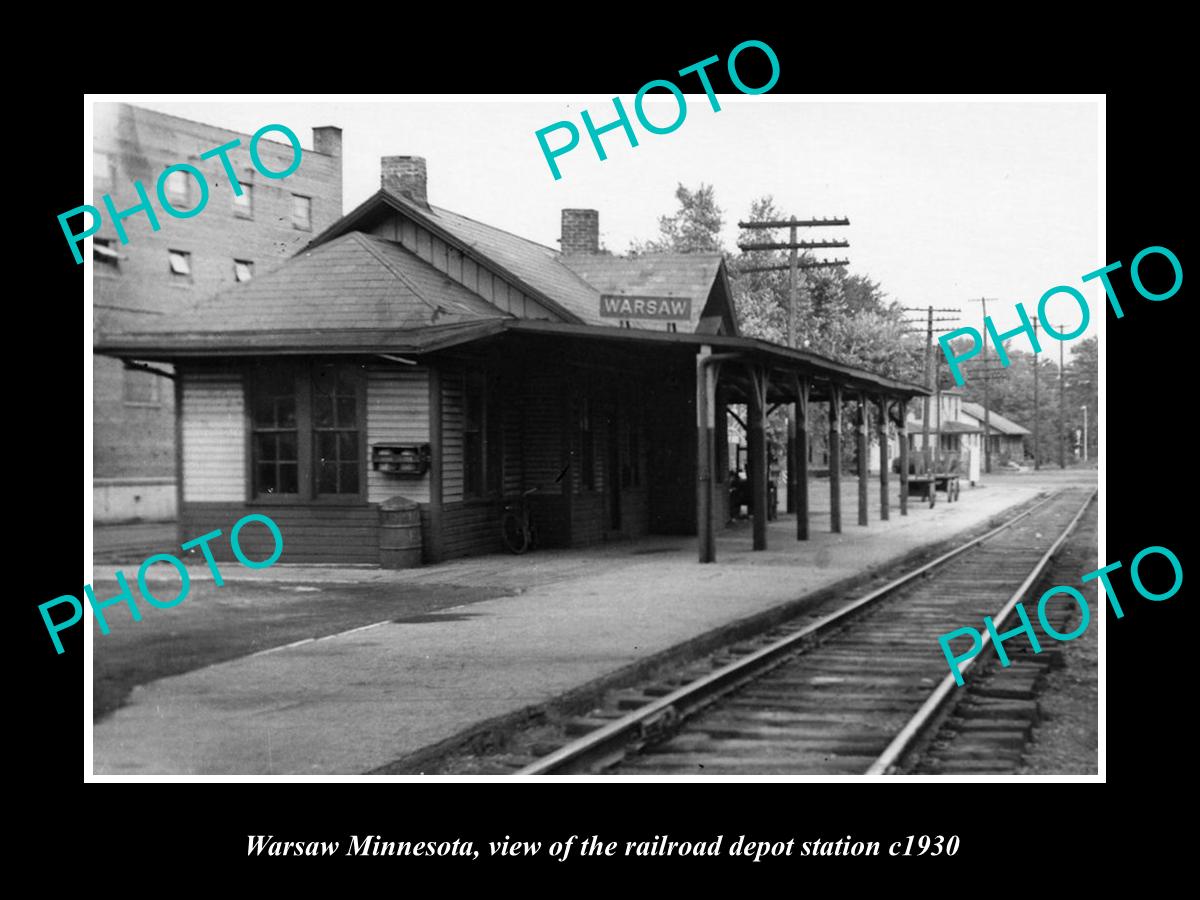 OLD LARGE HISTORIC PHOTO OF WARSAW MINNESOTA, RAILROAD DEPOT STATION c1930