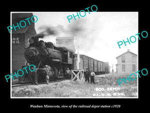 OLD LARGE HISTORIC PHOTO OF WAUBUN MINNESOTA, RAILROAD DEPOT STATION c1920