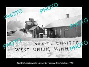 OLD LARGE HISTORIC PHOTO OF WEST UNION MINNESOTA, RAILROAD DEPOT STATION c1920