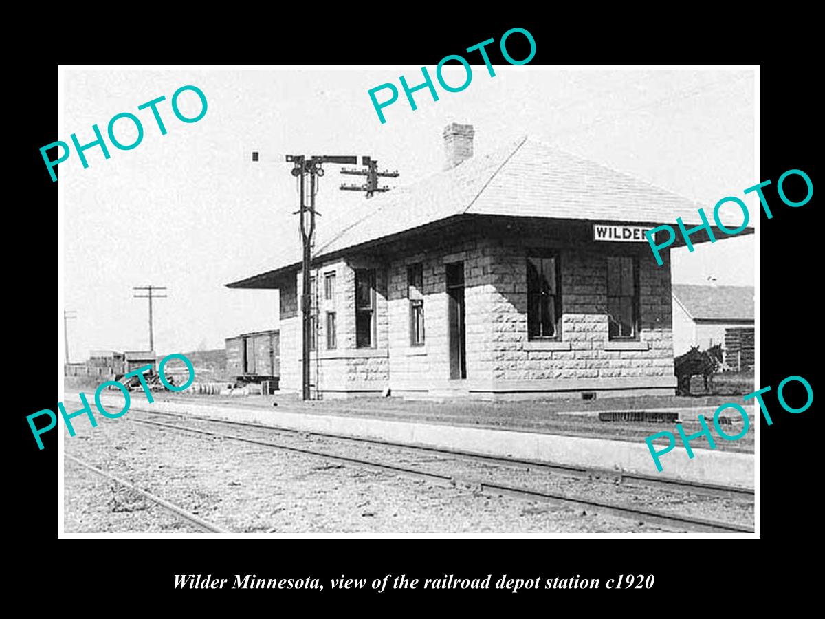 OLD LARGE HISTORIC PHOTO OF WILDER MINNESOTA, RAILROAD DEPOT STATION c1920