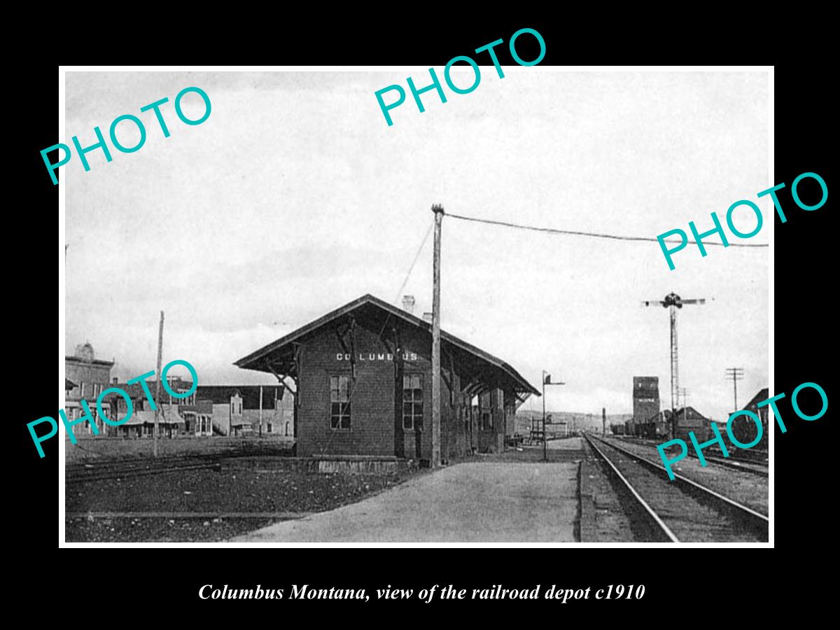 OLD LARGE HISTORIC PHOTO OF COLUMBUS MONTANA, THE RAILROAD DEPOT STATION c1910