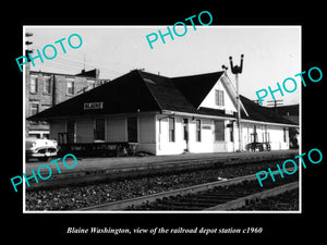 OLD LARGE HISTORIC PHOTO OF BLAINE WASHINGTON, THE RAILROAD DEPOT STATION c1960