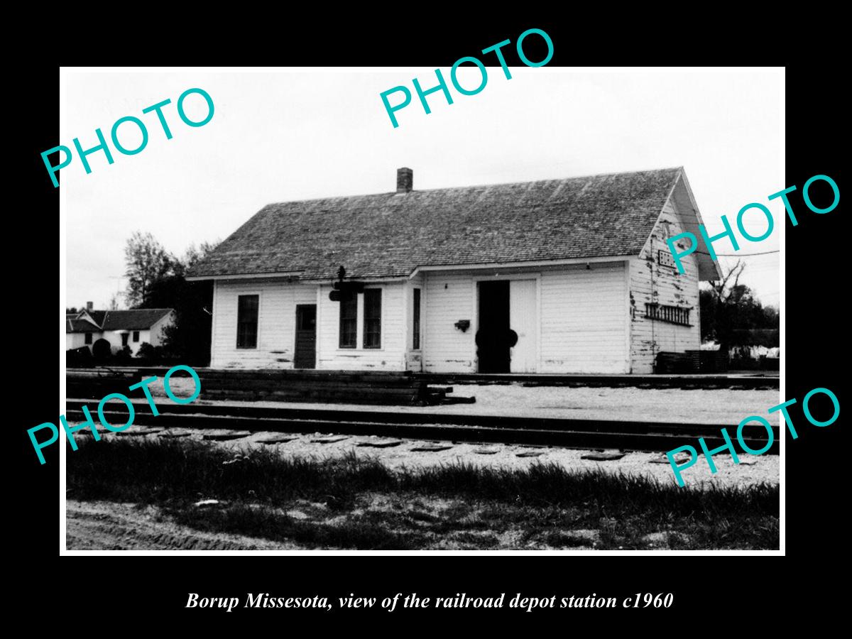 OLD LARGE HISTORIC PHOTO OF BORUP MINNESOTA, THE RAILROAD DEPOT STATION c1960