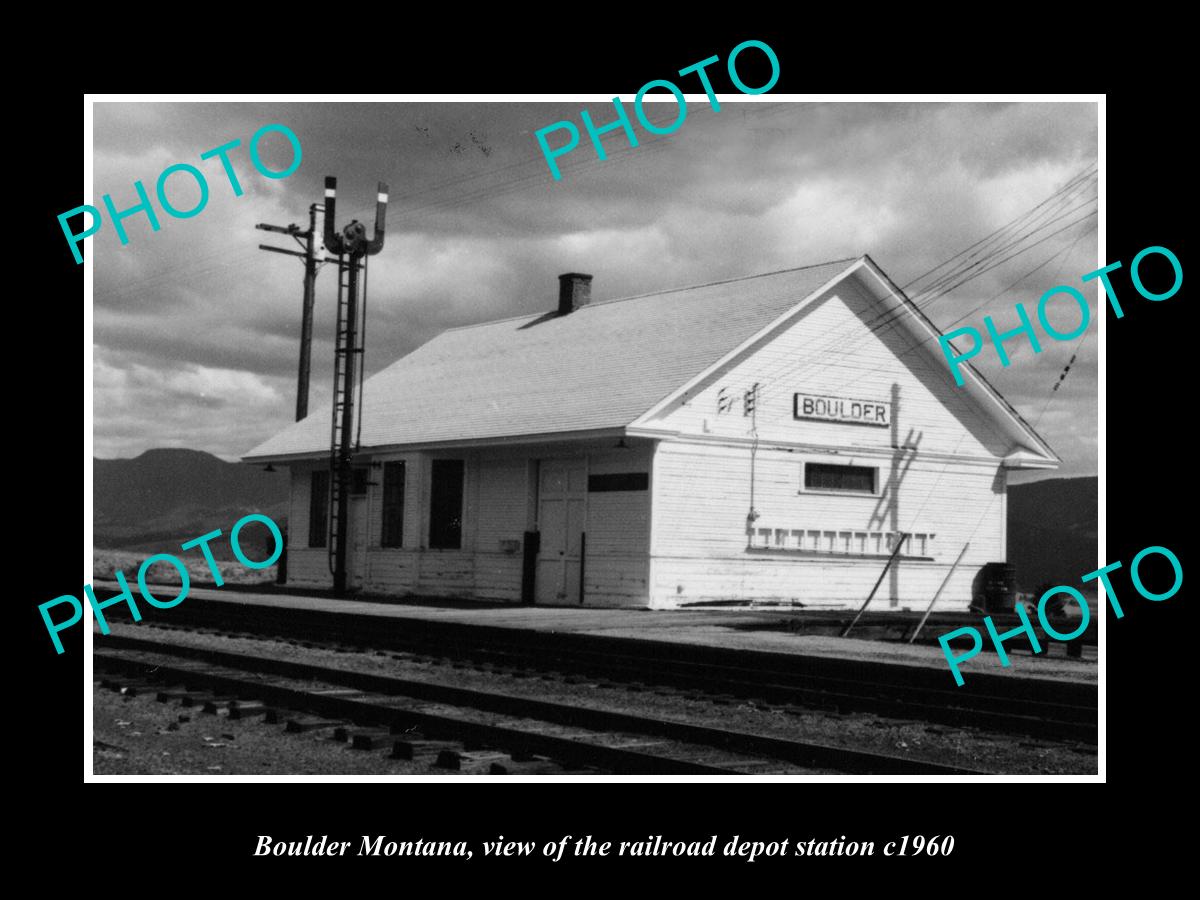 OLD LARGE HISTORIC PHOTO OF BOULDER MONTANA, THE RAILROAD DEPOT STATION c1960