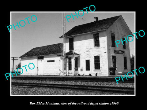 OLD LARGE HISTORIC PHOTO OF BOX ELDER MONTANA, THE RAILROAD DEPOT STATION c1960