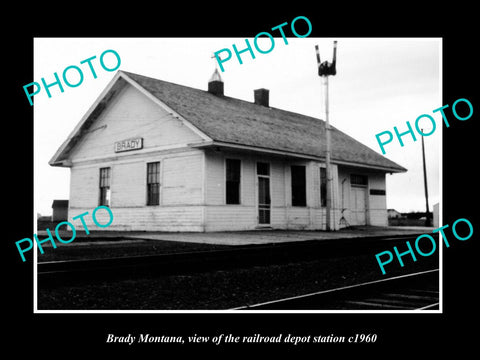 OLD LARGE HISTORIC PHOTO OF BRADY MONTANA, THE RAILROAD DEPOT STATION c1960