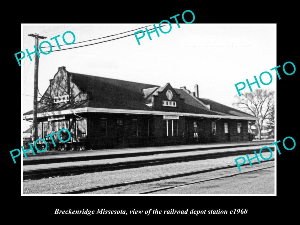 OLD LARGE HISTORIC PHOTO OF BRECKENRIDGE MINNESOTA RAILROAD DEPOT STATION c1960