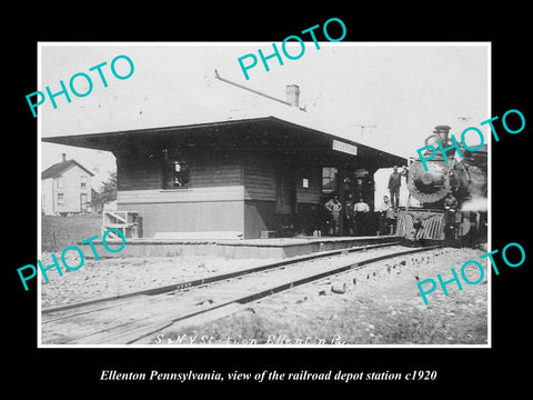 OLD LARGE HISTORIC PHOTO OF ELLENTON PENNSYLVANIA, RAILROAD DEPOT STATION c1920