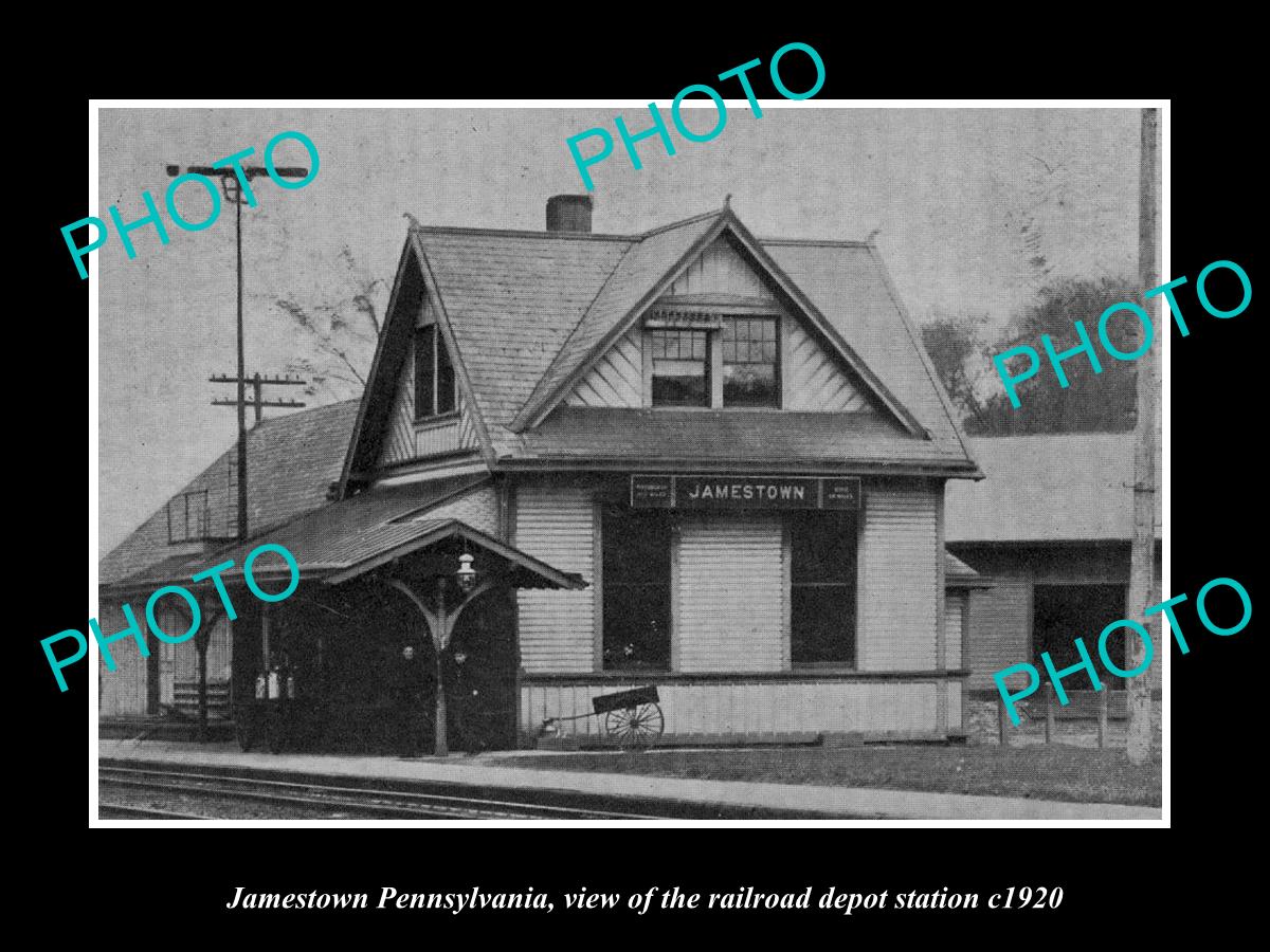 OLD LARGE HISTORIC PHOTO OF JAMESTOWN PENNSYLVANIA, RAILROAD DEPOT STATION c1920