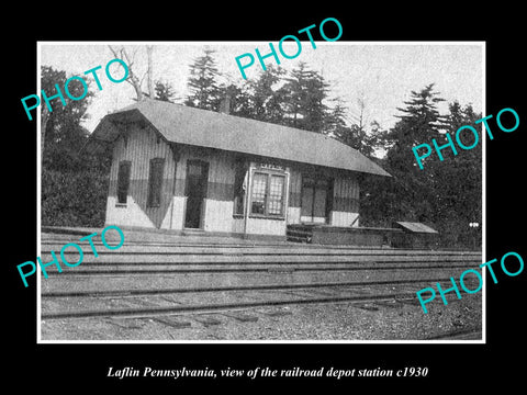 OLD LARGE HISTORIC PHOTO OF LAFLIN PENNSYLVANIA, RAILROAD DEPOT STATION c1930