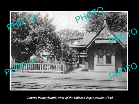 OLD LARGE HISTORIC PHOTO OF LAURYS PENNSYLVANIA, RAILROAD DEPOT STATION c1940