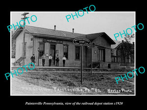 OLD LARGE HISTORIC PHOTO OF PAINTERVILLE PENNSYLVANIA, THE RAILROAD STATION 1920