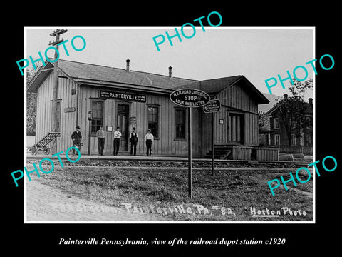 OLD LARGE HISTORIC PHOTO OF PAINTERVILLE PENNSYLVANIA, THE RAILROAD STATION 1920