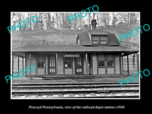 OLD LARGE HISTORIC PHOTO OF PENCOYD PENNSYLVANIA, RAILROAD DEPOT STATION c1940