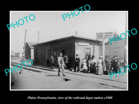 OLD LARGE HISTORIC PHOTO OF PLAINS PENNSYLVANIA, RAILROAD DEPOT STATION c1900