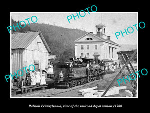 OLD LARGE HISTORIC PHOTO OF RALSTON PENNSYLVANIA, RAILROAD DEPOT STATION c1900