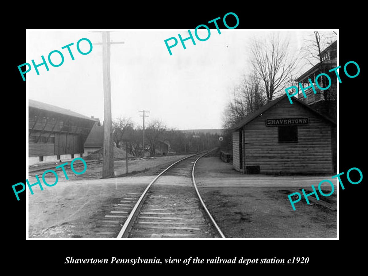 OLD LARGE HISTORIC PHOTO OF SHAVERTOWN PENNSYLVANIA RAILROAD DEPOT STATION c1920