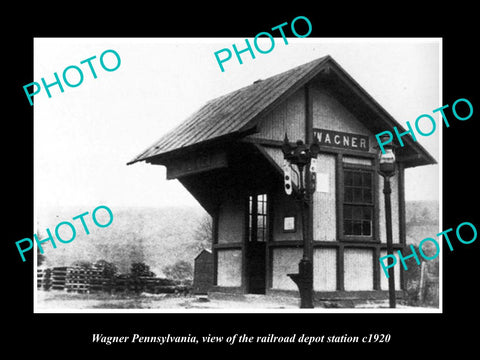 OLD LARGE HISTORIC PHOTO OF WAGNER PENNSYLVANIA, RAILROAD DEPOT STATION c1920