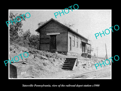 OLD LARGE HISTORIC PHOTO OF YATESVILLE PENNSYLVANIA RAILROAD DEPOT STATION c1900