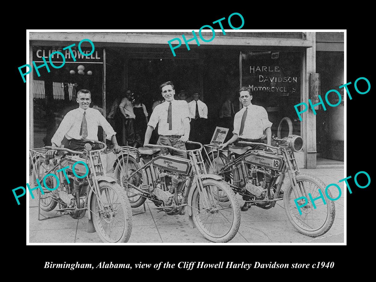 OLD LARGE HISTORIC PHOTO OF BIRMINGHAM ALABAMA, THE HARLEY DAVIDSON STORE c1940