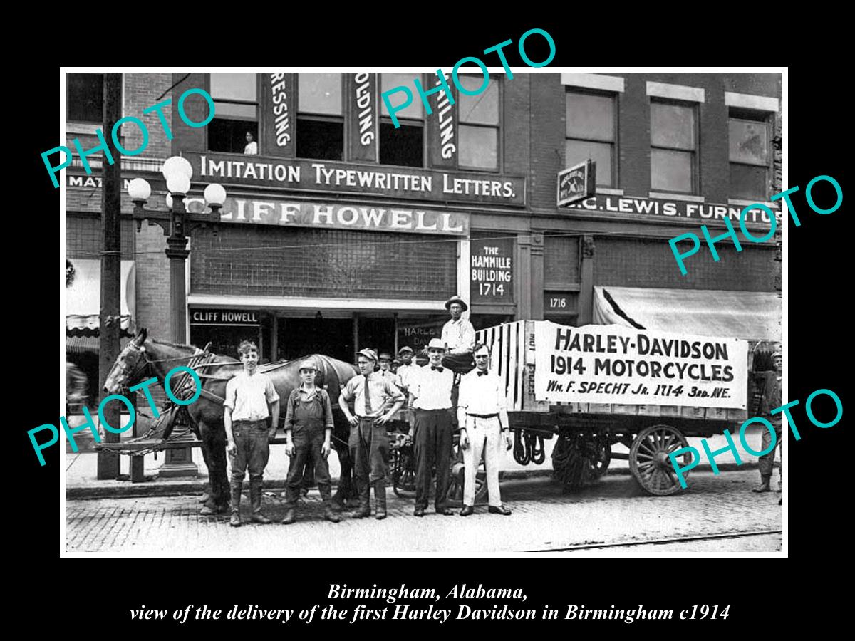 OLD LARGE HISTORIC PHOTO OF BIRMINGHAM ALABAMA, THE 1st HARLEY DAVIDSON c1914