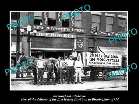 OLD LARGE HISTORIC PHOTO OF BIRMINGHAM ALABAMA, THE 1st HARLEY DAVIDSON c1914