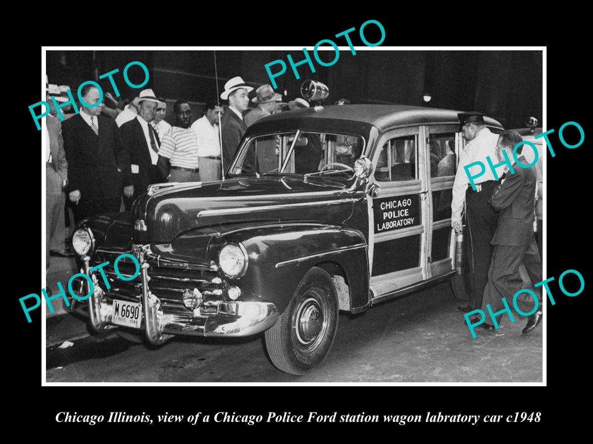 OLD LARGE HISTORIC PHOTO OF CHICAGO ILLINOIS, THE POLICE FORD LABRATORY CAR 1948