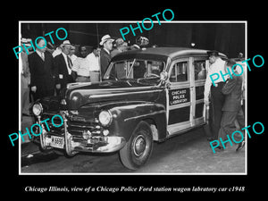 OLD LARGE HISTORIC PHOTO OF CHICAGO ILLINOIS, THE POLICE FORD LABRATORY CAR 1948