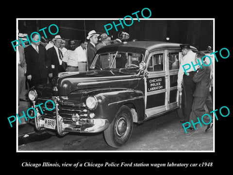 OLD LARGE HISTORIC PHOTO OF CHICAGO ILLINOIS, THE POLICE FORD LABRATORY CAR 1948