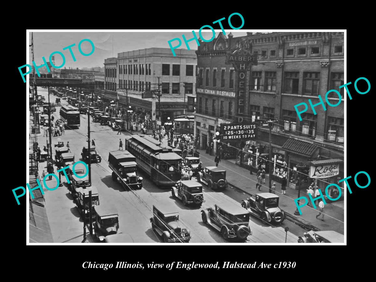 OLD LARGE HISTORIC PHOTO CHICAGO ILLINOIS, VIEW OF ENGLEWOOD, HALSTEAD Ave c1930