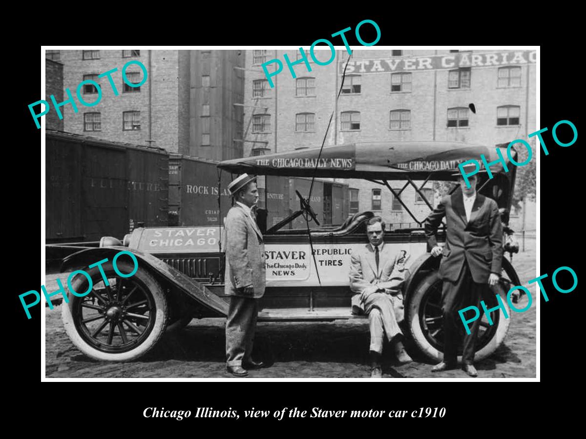 OLD LARGE HISTORIC PHOTO OF CHICAGO ILLINOIS, THE STAVER MOTOR CAR Co c1910