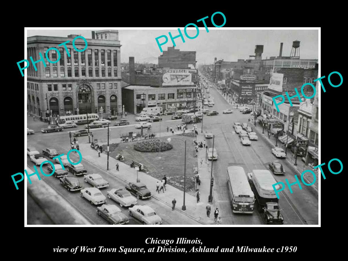 OLD LARGE HISTORIC PHOTO OF CHICAGO ILLINOIS, VIEW OF THE WEST TOWN SQUARE c1950