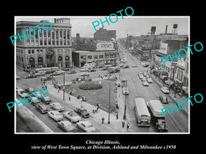 OLD LARGE HISTORIC PHOTO OF CHICAGO ILLINOIS, VIEW OF THE WEST TOWN SQUARE c1950