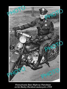 OLD LARGE HISTORIC PHOTO OF PENNSYLVANIA POLICE HARLEY DAVIDSON MOTORCYCLE c1930