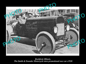 OLD LARGE HISTORIC PHOTO OF ROCKFORD ILLINOIS, THE MOTORCYCLE STORE CAR c1920