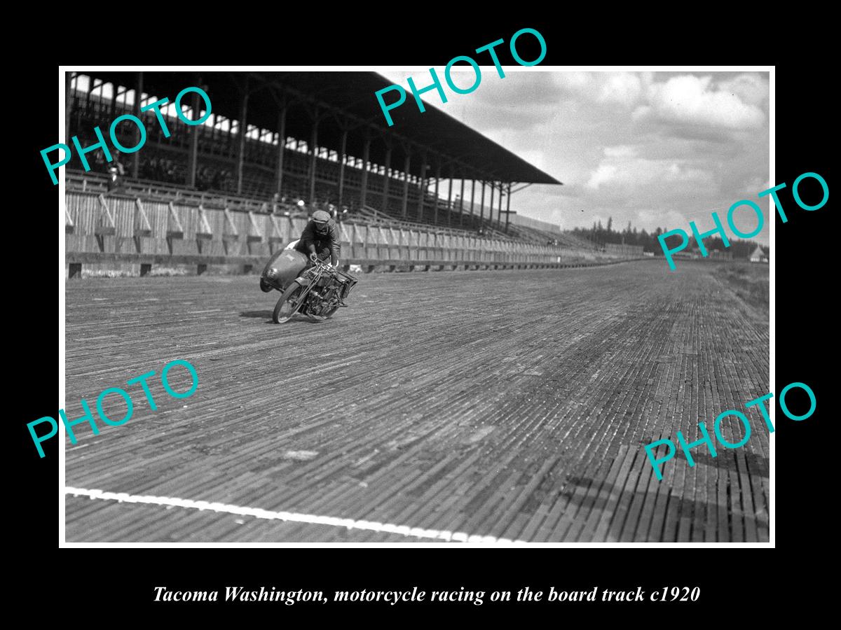 OLD LARGE HISTORIC PHOTO OF TACOMA WASHINGTON, BOARDTRACK MOTORCYCLE RACING 1920