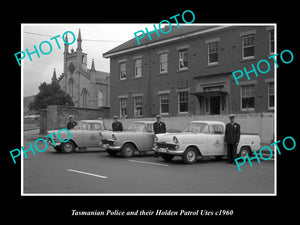 OLD LARGE HISTORIC PHOTO OF TASMANIAN POLICE FB HOLDEN UTE PATROL CARS c1960s