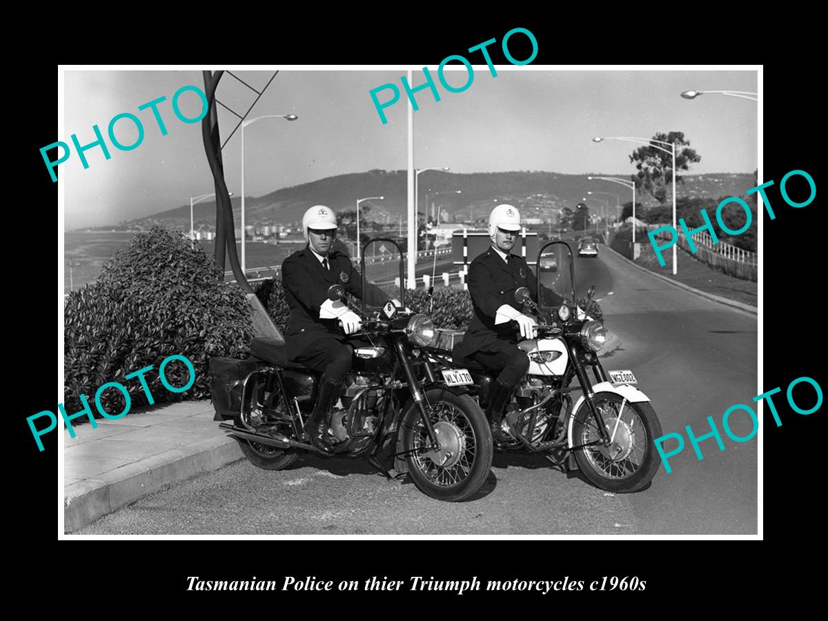 OLD LARGE HISTORIC PHOTO OF TASMANIAN POLICE TRIUMPH MOTORCYCLES PATROLMEN c1960