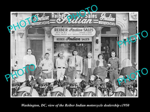 OLD LARGE HISTORIC PHOTO OF WASHINGTON DC, THE INDIAN MOTORCYCLE STORE c1950