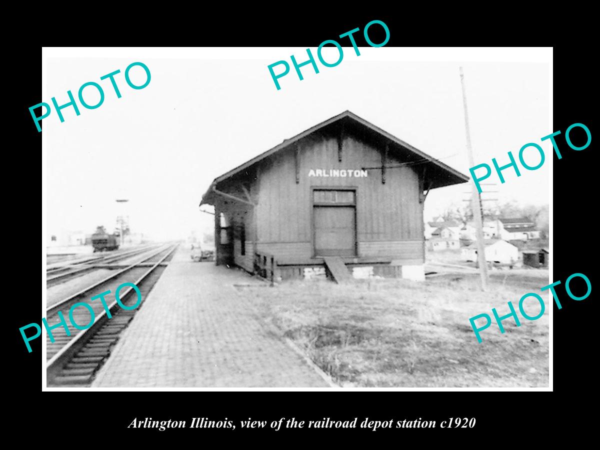 OLD LARGE HISTORIC PHOTO OF ARLINGTON ILLINOIS, RAILROAD DEPOT STATION c1920