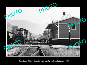 OLD LARGE HISTORIC PHOTO OF BIG STONE GAP VIRGINIA, RAILROAD DEPOT STATION c1950