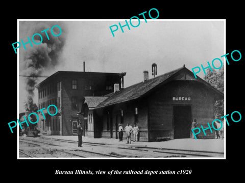 OLD LARGE HISTORIC PHOTO OF BUREAU ILLINOIS, RAILROAD DEPOT STATION c1920