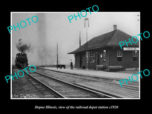 OLD LARGE HISTORIC PHOTO OF DEPUE ILLINOIS, THE RAILROAD DEPOT STATION c1920