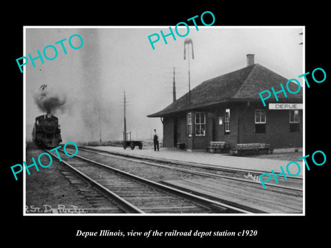 OLD LARGE HISTORIC PHOTO OF DEPUE ILLINOIS, THE RAILROAD DEPOT STATION c1920