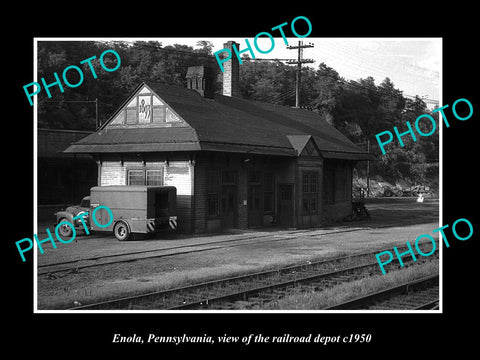 OLD LARGE HISTORIC PHOTO OF ENOLA PENNSYLVANIA, THE RAILROAD DEPOT STATION c1950