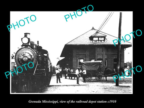 OLD LARGE HISTORIC PHOTO OF GRENADA MISSISSIPPI THE RAILROAD DEPOT STATION c1910