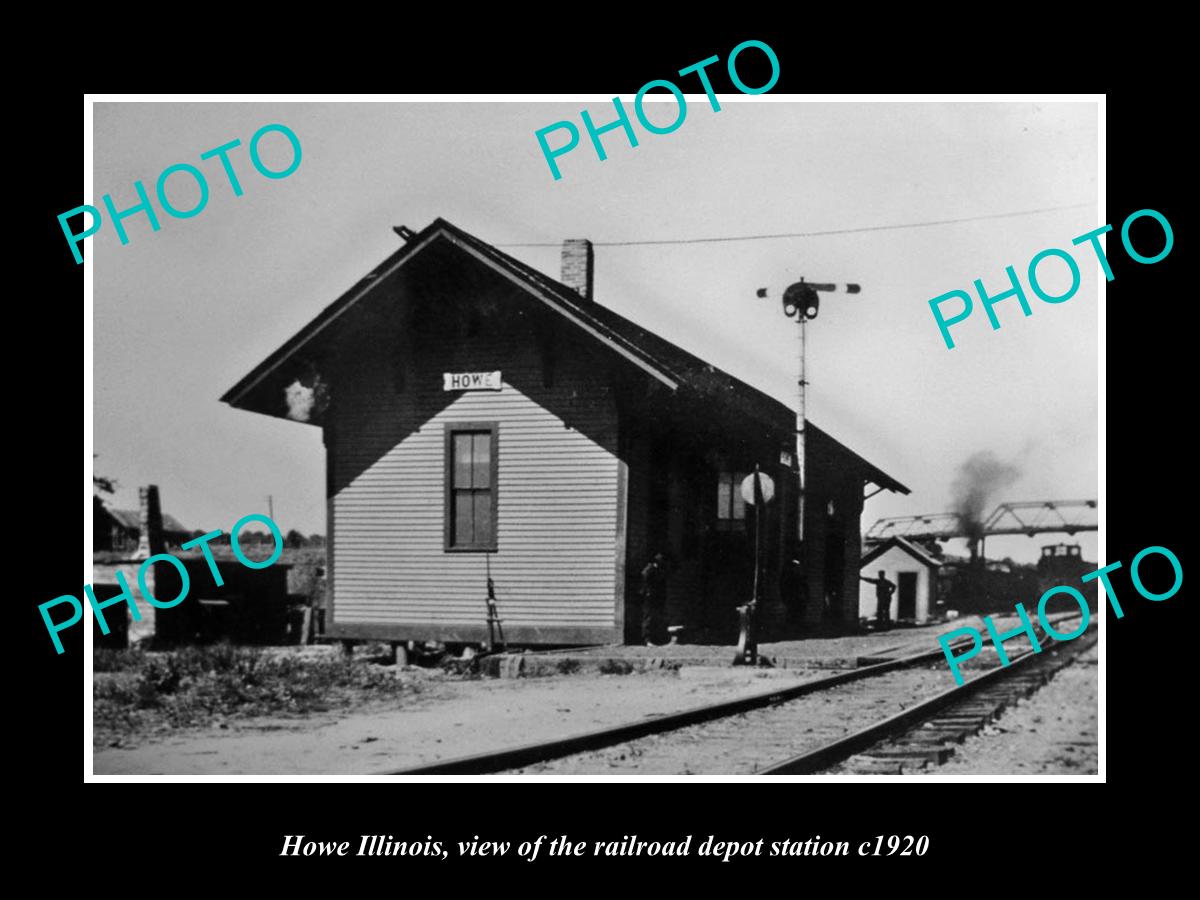 OLD LARGE HISTORIC PHOTO OF HOWE ILLINOIS, THE RAILROAD DEPOT STATION c1920