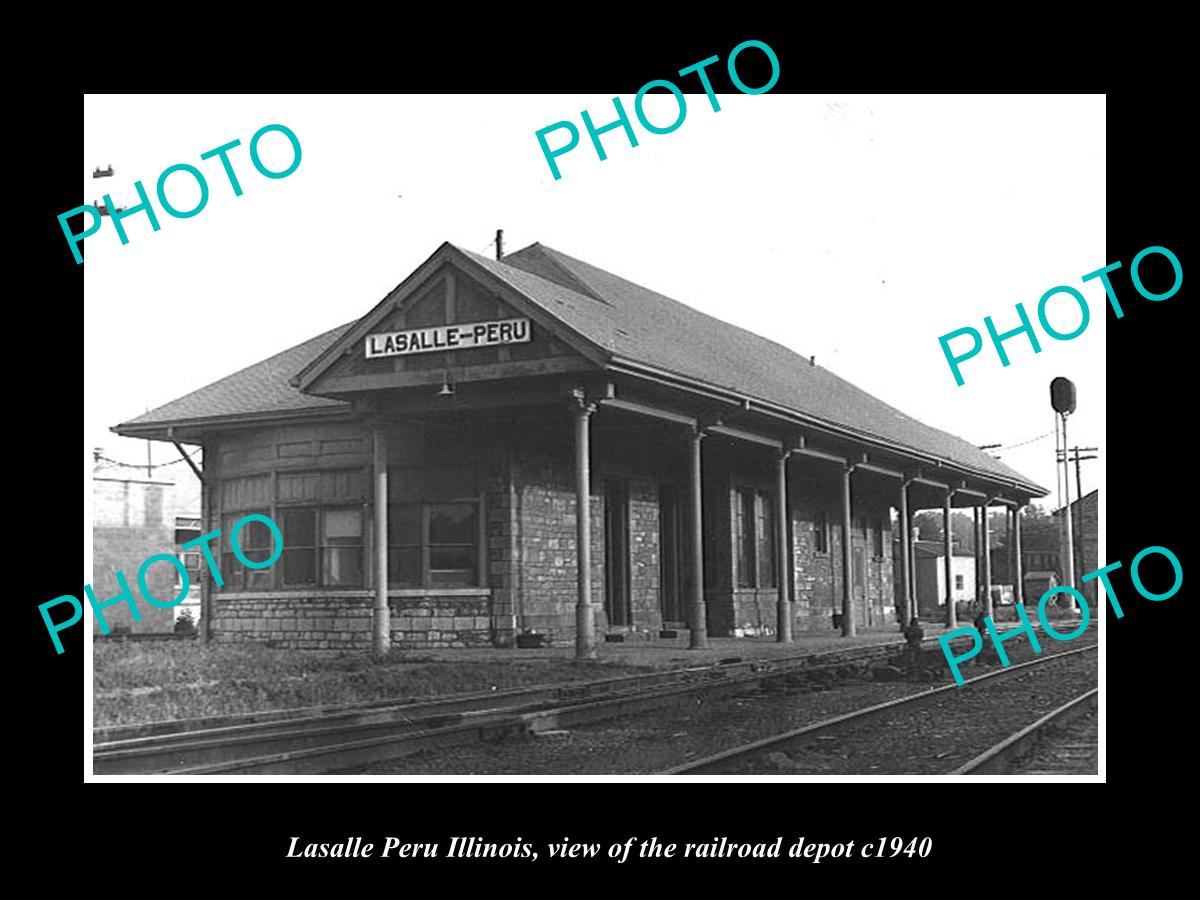 OLD LARGE HISTORIC PHOTO OF LASALLE PERU ILLINOIS, RAILROAD DEPOT STATION c1940