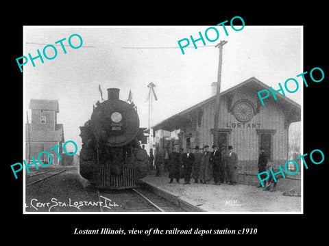 OLD LARGE HISTORIC PHOTO OF LOSTANT ILLINOIS, THE RAILROAD DEPOT STATION c1910